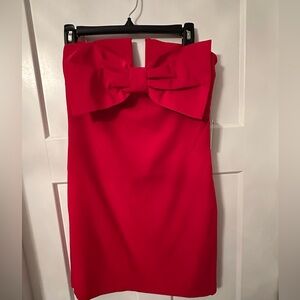 Red strapless bow mini dress